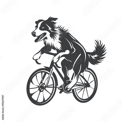 Dog Cycling silhouette vector illustration