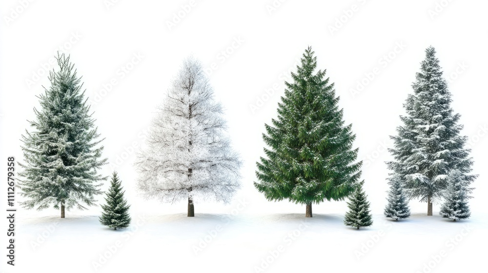 Collection of christmas Trees with Snow on white background Collection of christmas Trees with Snow on white background