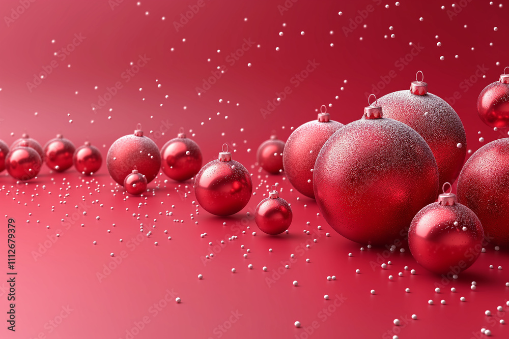 A red background with a bunch of red and white Christmas ornaments A red background with a bunch of red and white Christmas ornaments