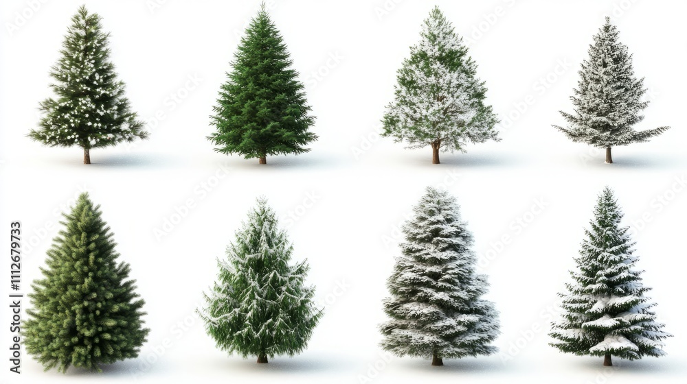 Obraz premium Collection of christmas Trees with Snow on white background