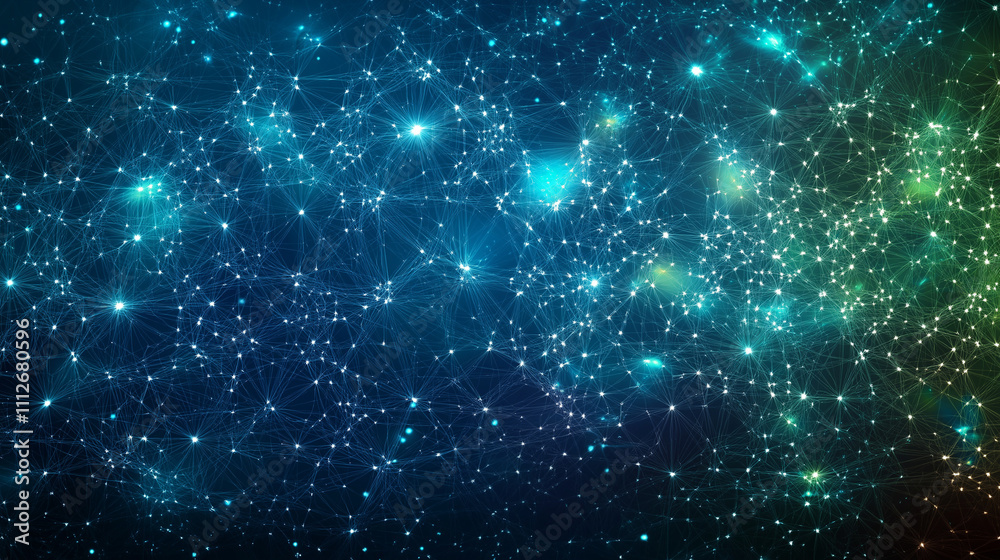 Obraz premium Glowing Digital Mesh Network with 3D Grid and Neon Lines