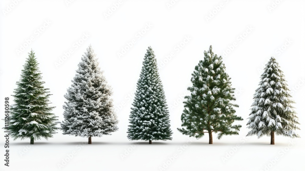 Obraz premium Collection of christmas Trees with Snow on white background