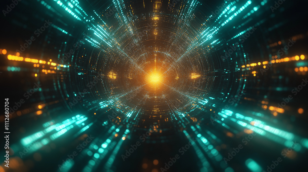 Futuristic Tunnel with Radiant Neon Lights and Central Glow Futuristic Tunnel with Radiant Neon Lights and Central Glow