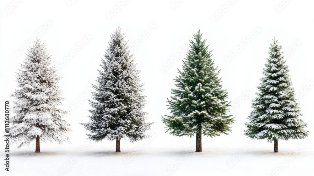 Fototapeta premium Collection of christmas Trees with Snow on white background
