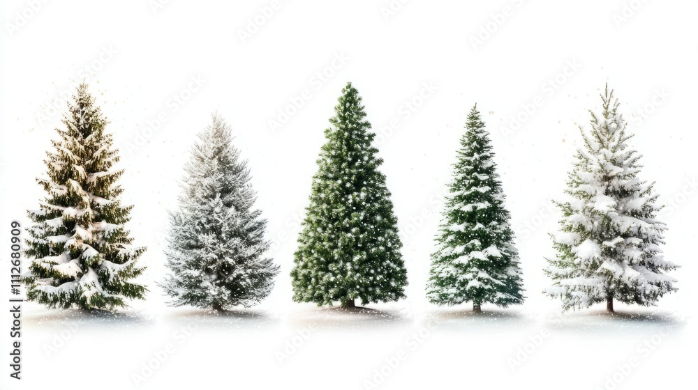 Obraz premium Collection of christmas Trees with Snow on white background