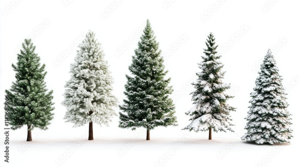 Naklejka premium Collection of christmas Trees with Snow on white background