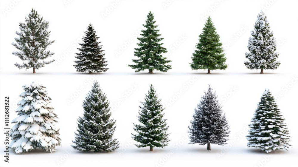 Obraz premium Collection of christmas Trees with Snow on white background
