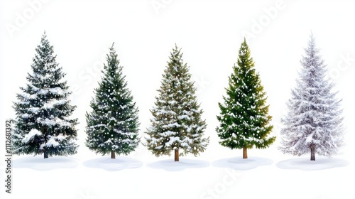 Collection of christmas Trees with Snow on white background