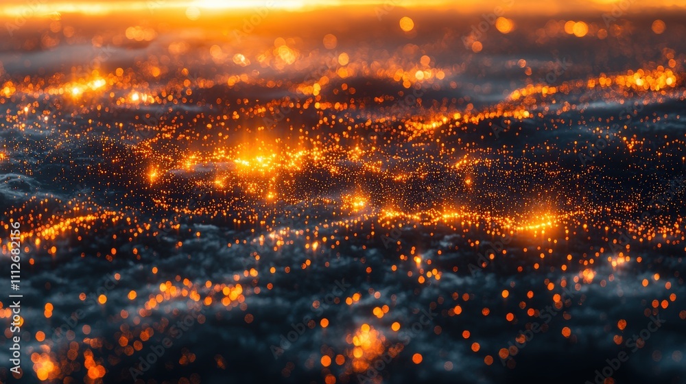 A vibrant aerial view of a glowing landscape, showcasing numerous lights and a dynamic interplay of color and texture. A vibrant aerial view of a glowing landscape, showcasing numerous lights and a dynamic interplay of color and texture.