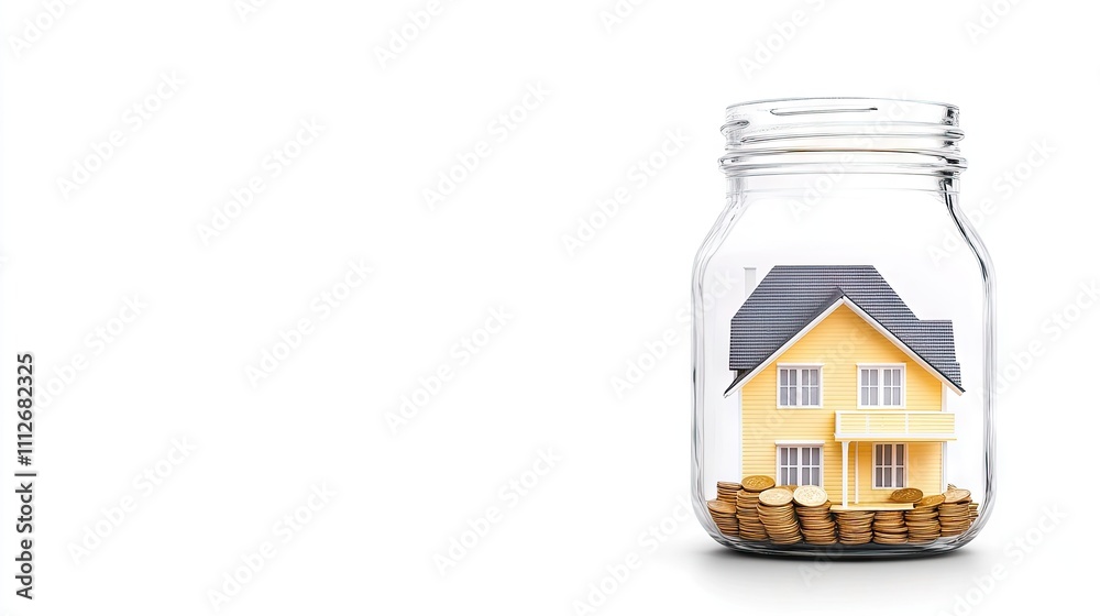 © pvl0707 - Captivating representation of a model house inside a glass jar, symbolizing savings and real estate investment opportunities for young buyers © pvl0707 - Captivating representation of a model house inside a glass jar, symbolizing savings and real estate investment opportunities for young buyers