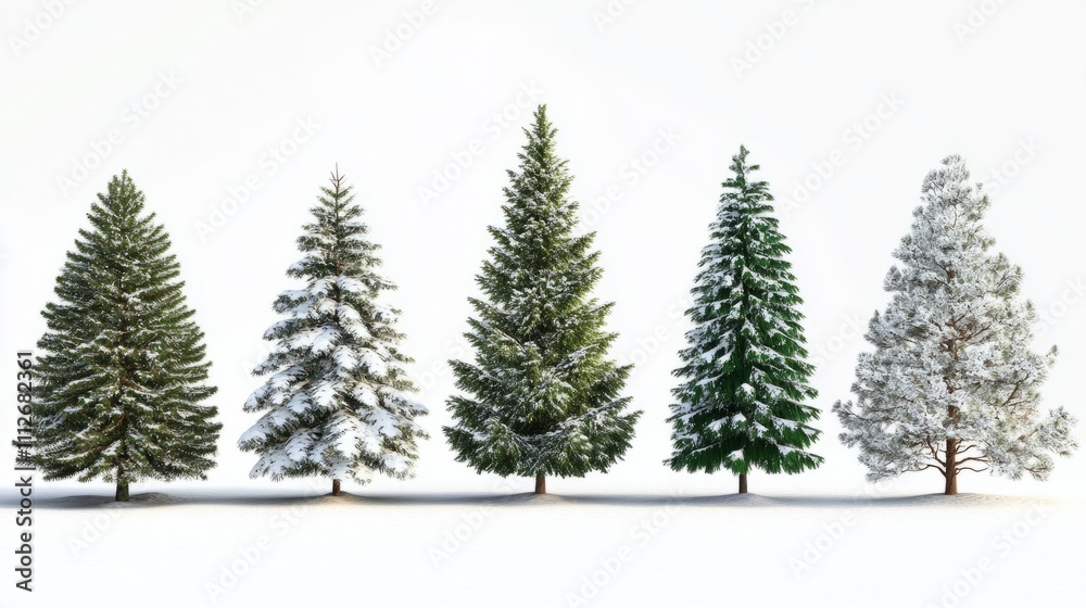 Obraz premium Collection of christmas Trees with Snow on white background