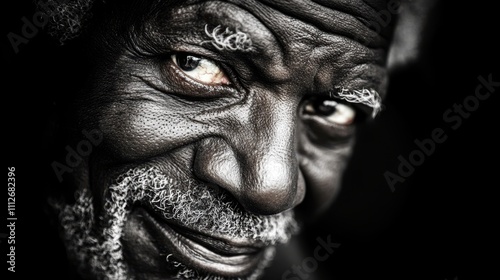 Expressive Elderly African Man with Intriguing Eyes in Monochrome