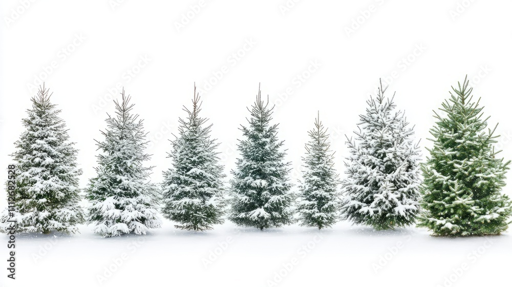 Fototapeta premium Collection of christmas Trees with Snow on white background