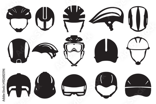 Silhouette Bicycle safety guard bundle. Silhouette roller skates safety guard bundle isolated on a white background. silhouette bicycle/roller skates protect  helmet bundle icon