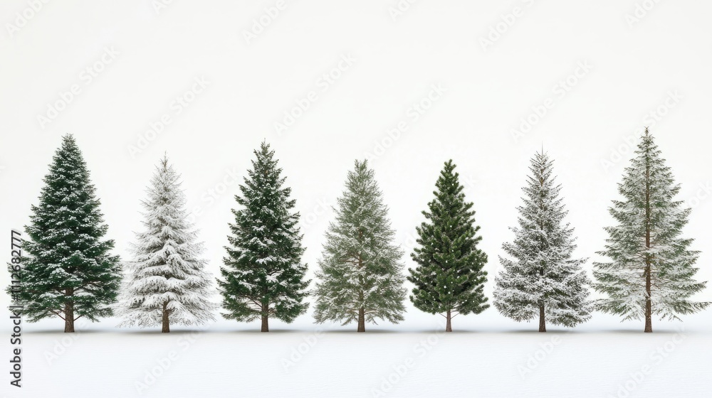 Naklejka premium Collection of christmas Trees with Snow on white background
