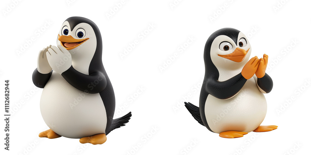 Naklejka premium Penguin animated character - 3D Set Isolated On Transparent Background PNG