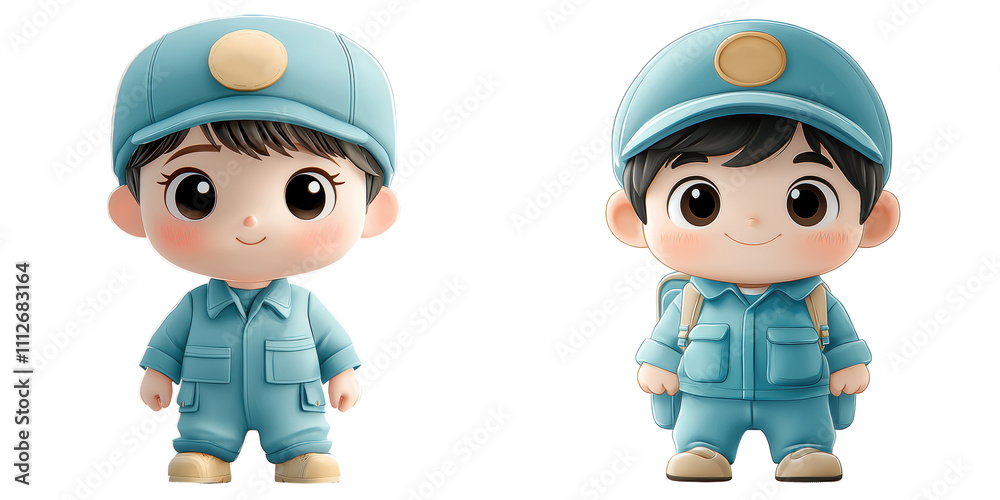 cute kid character in uniform- 3D Set Isolated On Transparent Background PNG cute kid character in uniform- 3D Set Isolated On Transparent Background PNG
