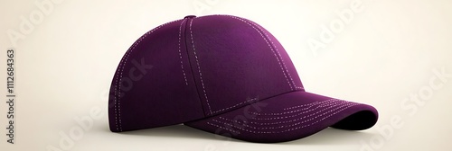 Solid purple baseball cap mockup showcased on cream background, realistic stitching details photo