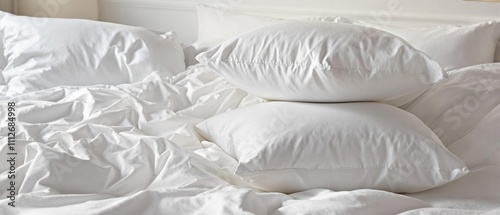 Wallpaper Mural Close up of a stack of fresh white pillows on a pristine white bed, inviting, freshness, sleep, homely Torontodigital.ca
