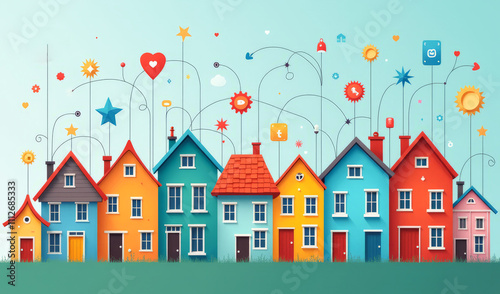 the connection between colorful toy houses
