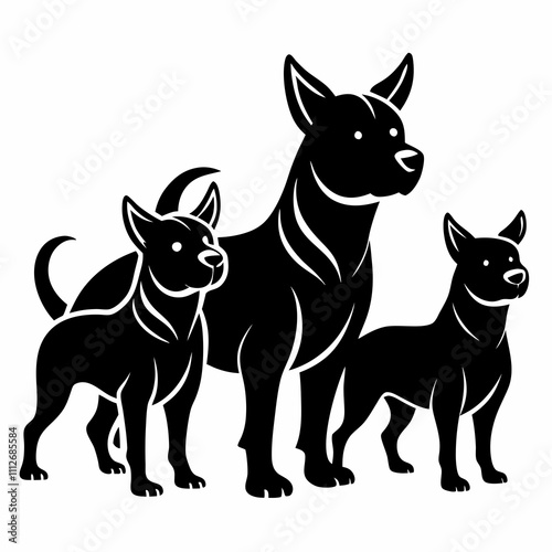 Puppy Pack vector silhouette black design white background