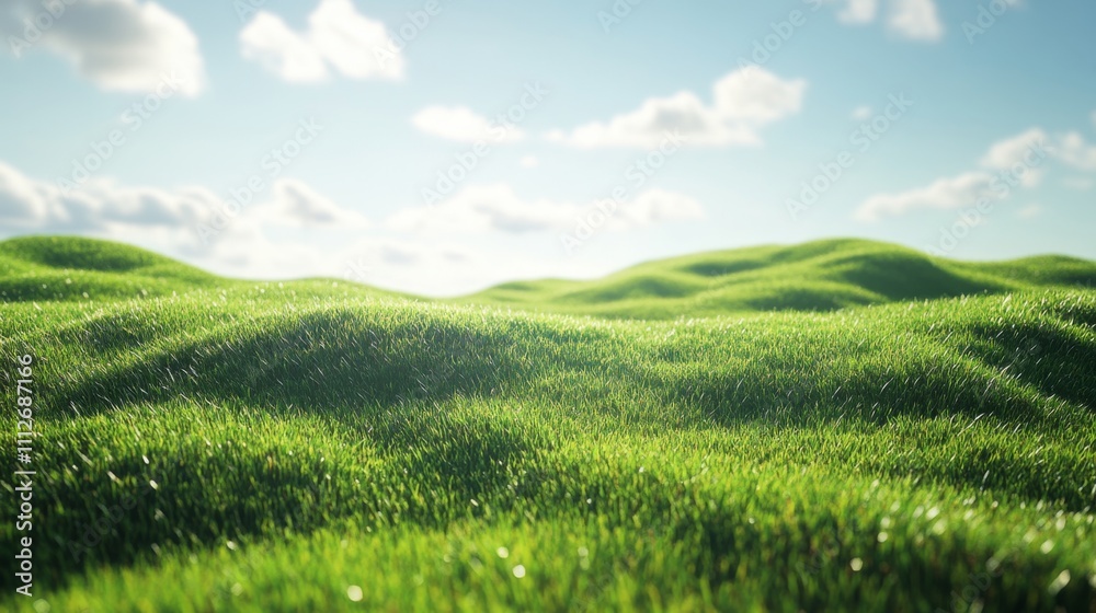 Close-up View of Lush Green Grass Field Under a Blue Sky with White Clouds Close-up View of Lush Green Grass Field Under a Blue Sky with White Clouds