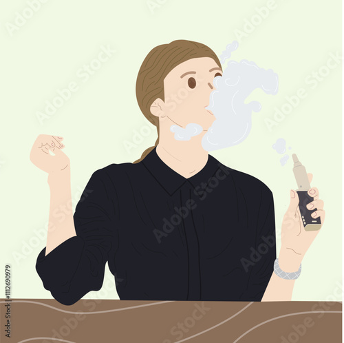 A woman holding an electronic cigarette vapor in their hands Flat style Vector illustration