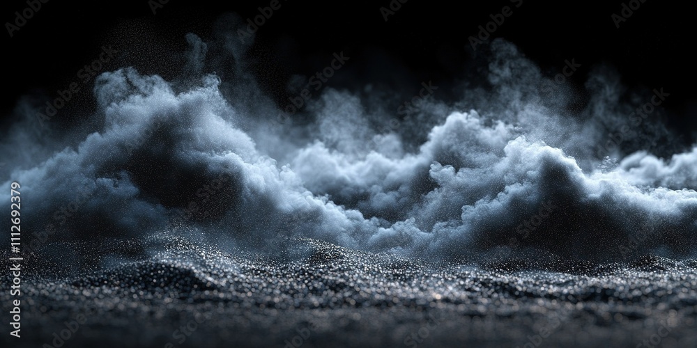 Fototapeta premium Dark, swirling clouds of dust and vapor rising from a surface with textures during low light conditions
