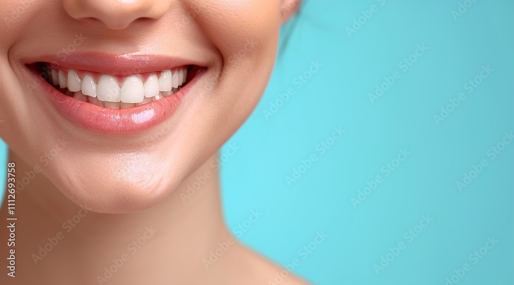 Obraz premium Teeth, smile and mouth of a woman for dental care isolated on a blue background in studio. 