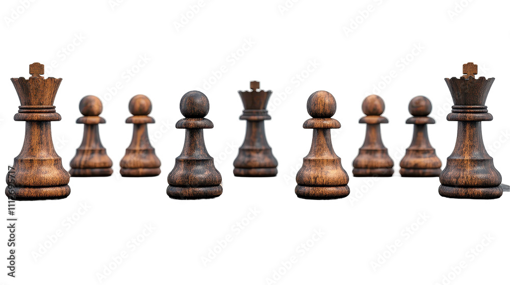 Wooden chess pieces arranged for a game. transparent background Wooden chess pieces arranged for a game. transparent background