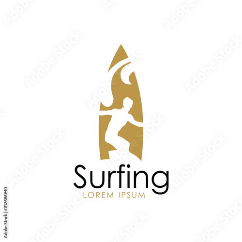 surfing Logo, logo surf vector template illustration, surfing artwork for t-shirt design, surfing design template for surf club. photo