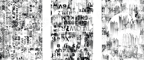 Set of glitch distorted grunge overlay textures. Collection of overlaying textures with halftone dots, scratches and lines .Screen print vector layers pack. Overlays with grunge textured surface