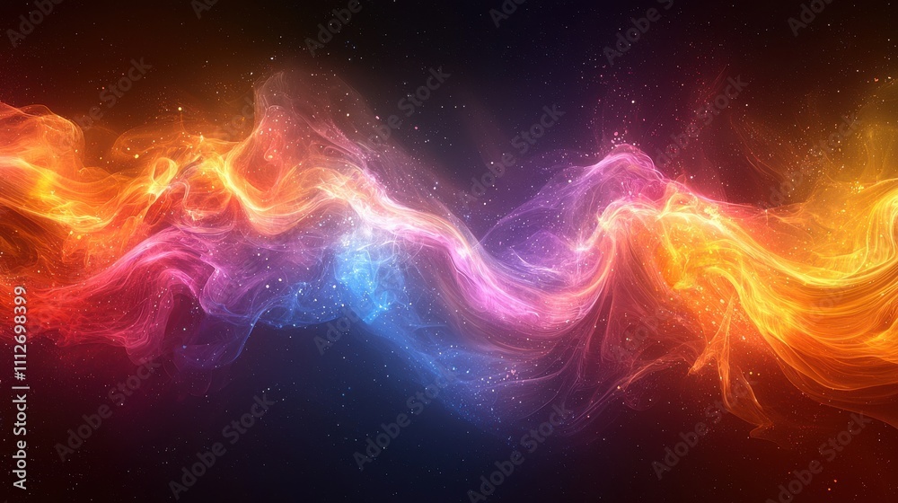 Colorful swirling patterns of light create a mesmerizing display in a cosmic space setting Colorful swirling patterns of light create a mesmerizing display in a cosmic space setting