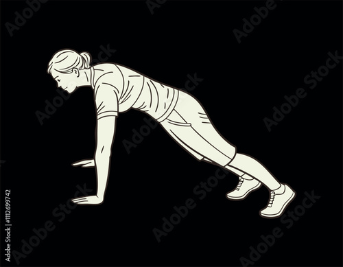 female athlete in plank position workout illustration