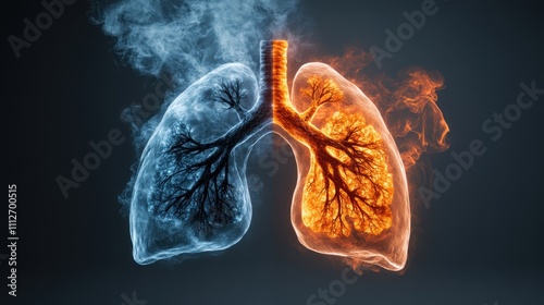 Vivid artwork showing the dichotomy between icy blue and fiery orange halves of a lung visualizes the delicate balance within contrasting elements in human emotion.