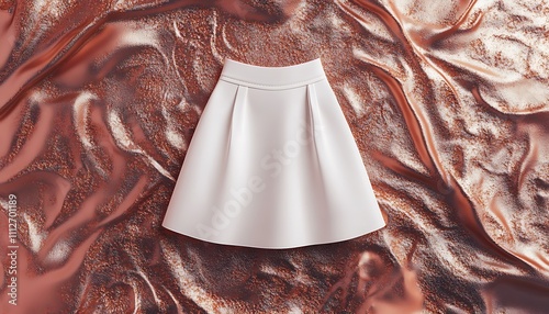 Crisp white womena??s short skirt blank mockup on rose gold background photo