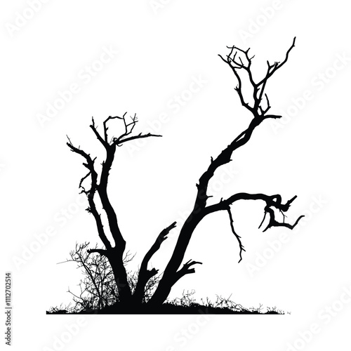 Dead Tree Silhouettes set Clipart on a white Background