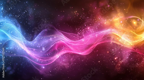 Colorful abstract waves of light and energy flow across a dark backdrop creating a mesmerizing visual effect