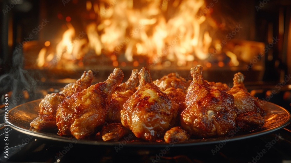 Fried Chicken Feast, a close-up view of a plate piled high with crispy fried chicken against a sleek black background, inviting and indulgent. Fried Chicken Feast, a close-up view of a plate piled high with crispy fried chicken against a sleek black background, inviting and indulgent.