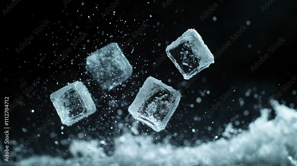 Refreshing Ice Cubes in Motion, water, droplets, frost, refreshment Refreshing Ice Cubes in Motion, water, droplets, frost, refreshment
