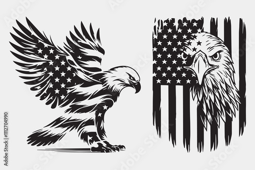 American Bald Eagle silhouette vector art illustration, American Eagle cut file, laser cut, cricut file, wood engraving, laser engraving
 photo