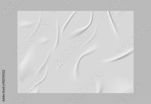 Vector of crumpled, wrinkled empty paper sheet on gray background.
