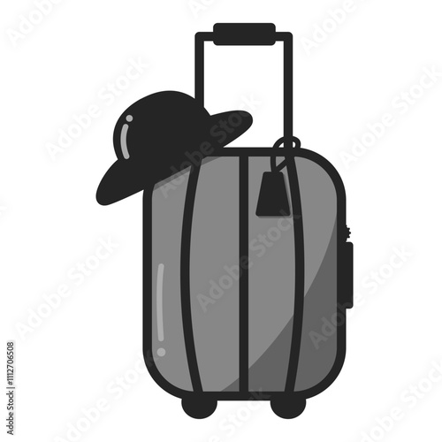 Grey suitcase and traveling hat
