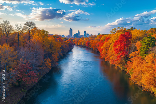 A river running through a forest filled with colorful trees photo