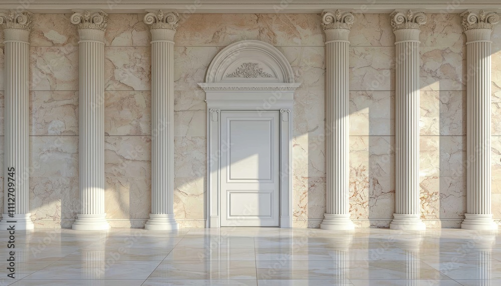 Classic white door framed by ornate wall moldings in a warm-toned room refined and timeless design ideal for modern or traditional interior themes Classic white door framed by ornate wall moldings in a warm-toned room refined and timeless design ideal for modern or traditional interior themes