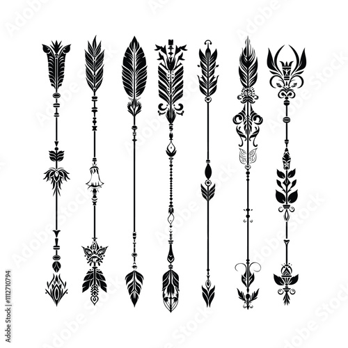 Decorative Arrow Element Silhouettes set Clipart on a white Background