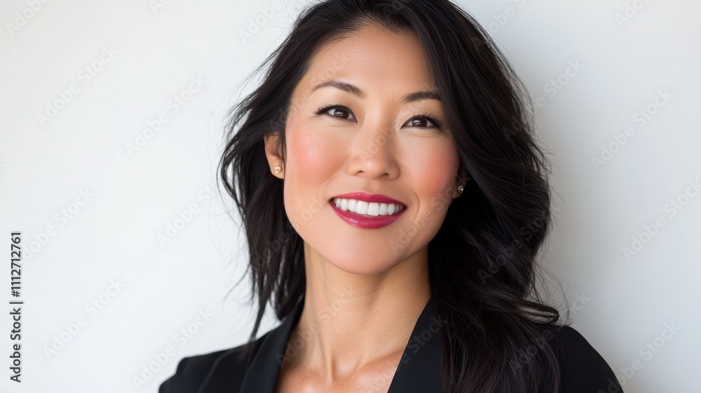 Young Asian woman with radiant, smooth skin smiling naturally, plain white background. Young Asian woman with radiant, smooth skin smiling naturally, plain white background.