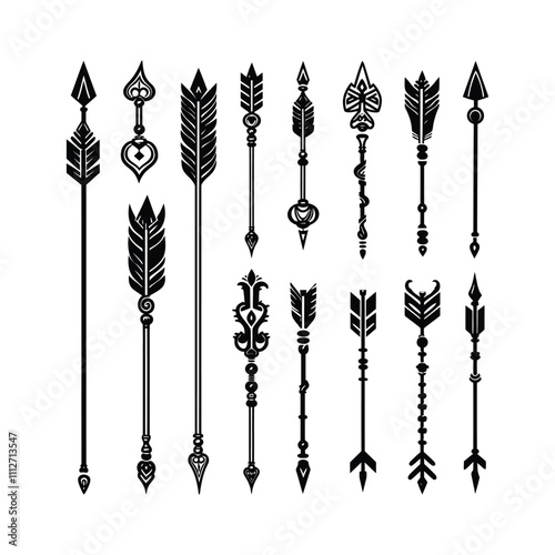 Decorative Arrow Element Silhouettes set Clipart on a white Background