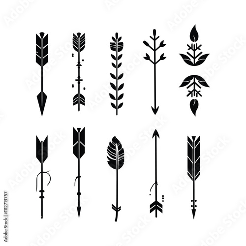 Decorative Arrow Element Silhouettes set Clipart on a white Background