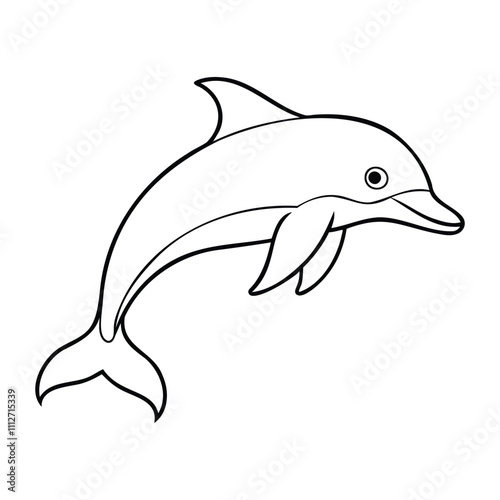 Simple black and white outline illustration of a dolphin